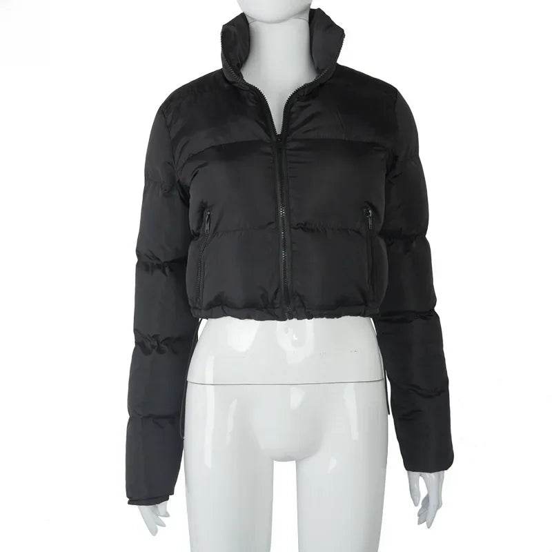 Stylish Solid Color Long Sleeve Cotton Puffer Jacket for Women - Buy Center US