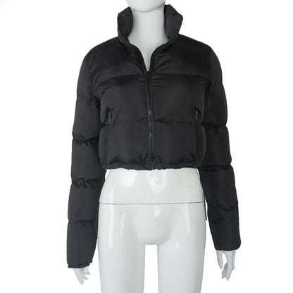 Stylish Solid Color Long Sleeve Cotton Puffer Jacket for Women - Buy Center US