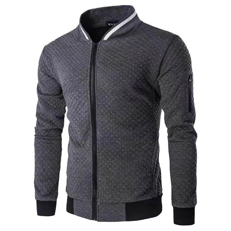 Men's Slim Fit Zipper Casual Jacket - Diamond Grid Pattern for Fall/Winter - Buy Center US