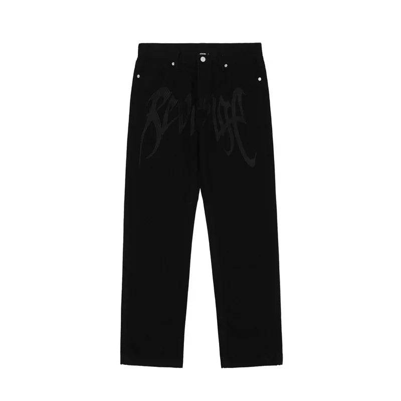 Black Baggy Straight Jeans for Men - Vintage Hip-Hop Style Denim - Buy Center US