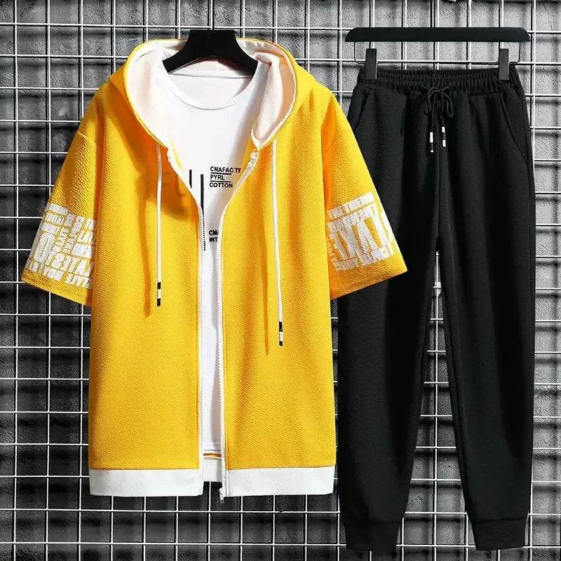 XMSFTD Men's Summer Sports Suit - Casual Hooded T-Shirt & Quick-Dry Pants - Buy Center US