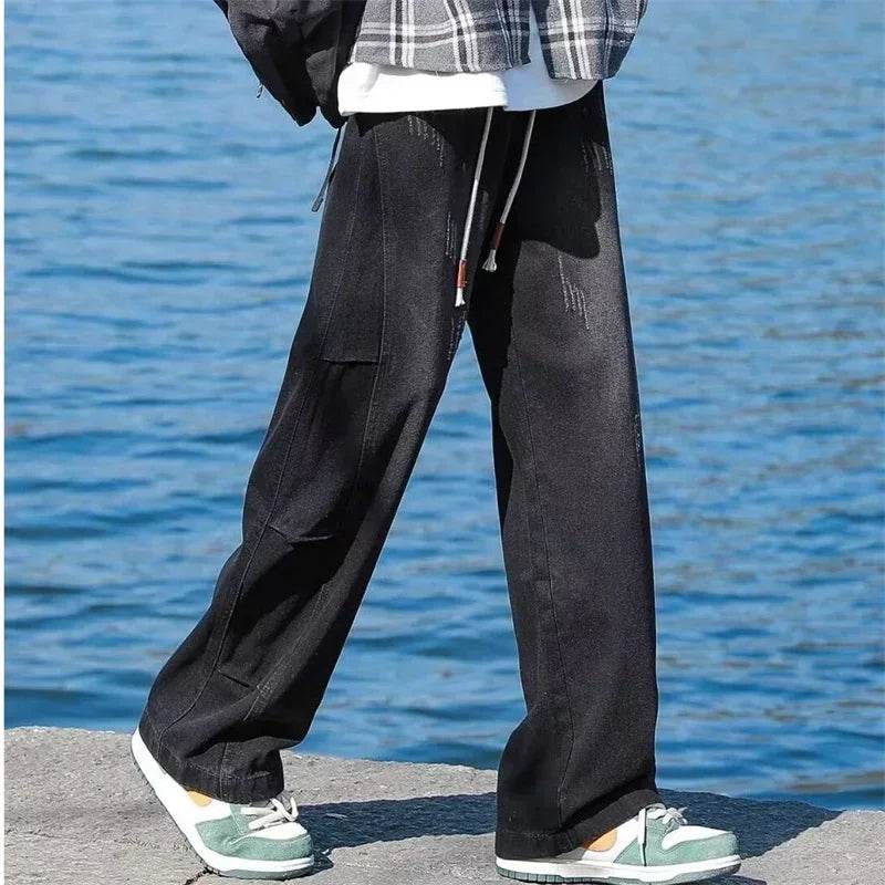 Autumn Distressed Baggy Jeans for Men - Y2K Fashion & Patchwork - Buy Center US