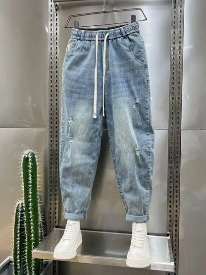 2024 Casual Loose Fit Denim Jeans for Men - Distressed Blue Joggers - Buy Center US