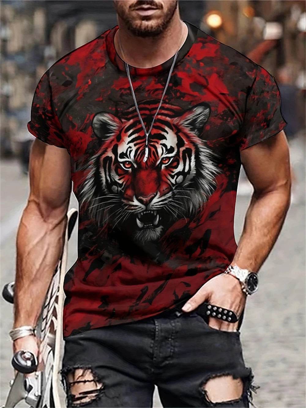 Men's Lion Print Crew Neck T-Shirt - Soft, Breathable Summer Casual Wear - Buy Center US