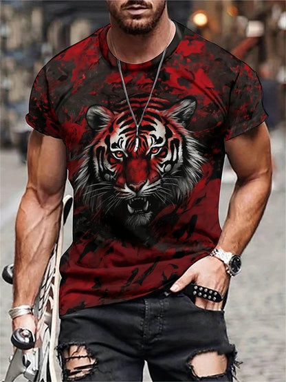 Men's Lion Print Crew Neck T-Shirt - Soft, Breathable Summer Casual Wear - Buy Center US