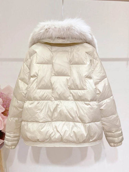 Women's Mink Short Down Jacket - Fox Fur Collar, Winter Coat - Buy Center US