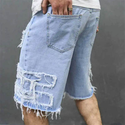 High-Streets Men's Ripped Denim Shorts - Casual Hip Hop Style - Buy Center US