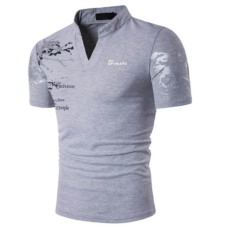 DINGSHITE Men's Short Sleeve Polo Shirt - Graphic Print V-Neck Casual Style - Buy Center US