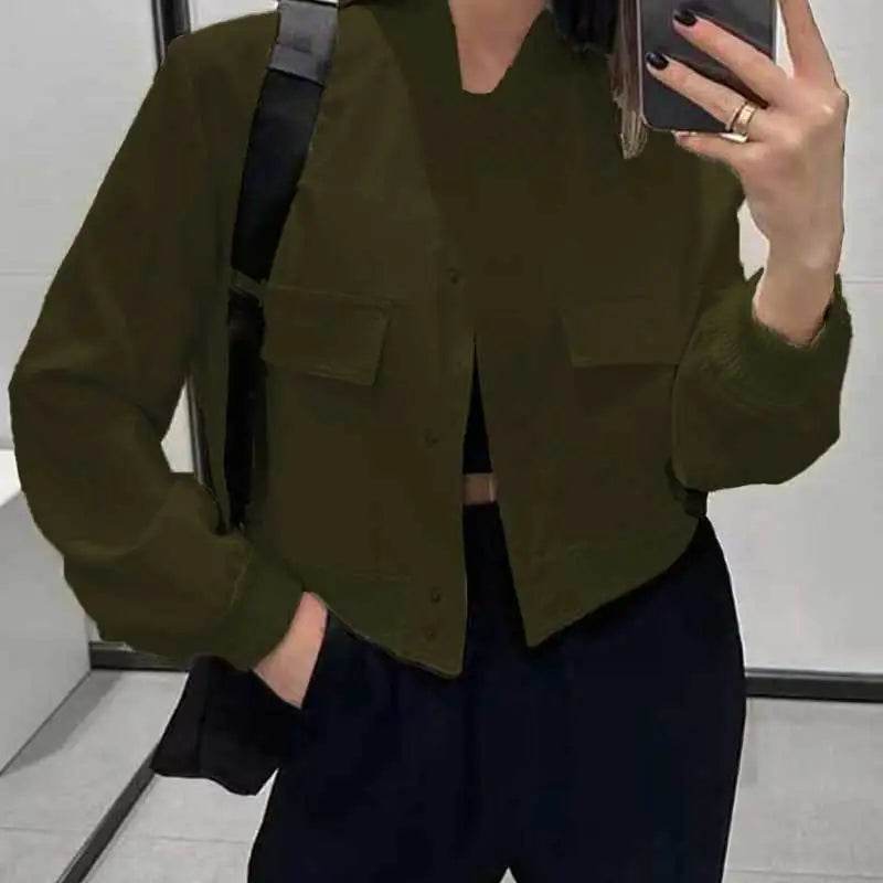 Jocoo Jolee Women's Solid Color Long Sleeve Bomber Jacket - Elegant Design - Buy Center US