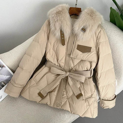 2024 Women’s Thick Down Jacket - Real Fur Collar for Warmth - Buy Center US