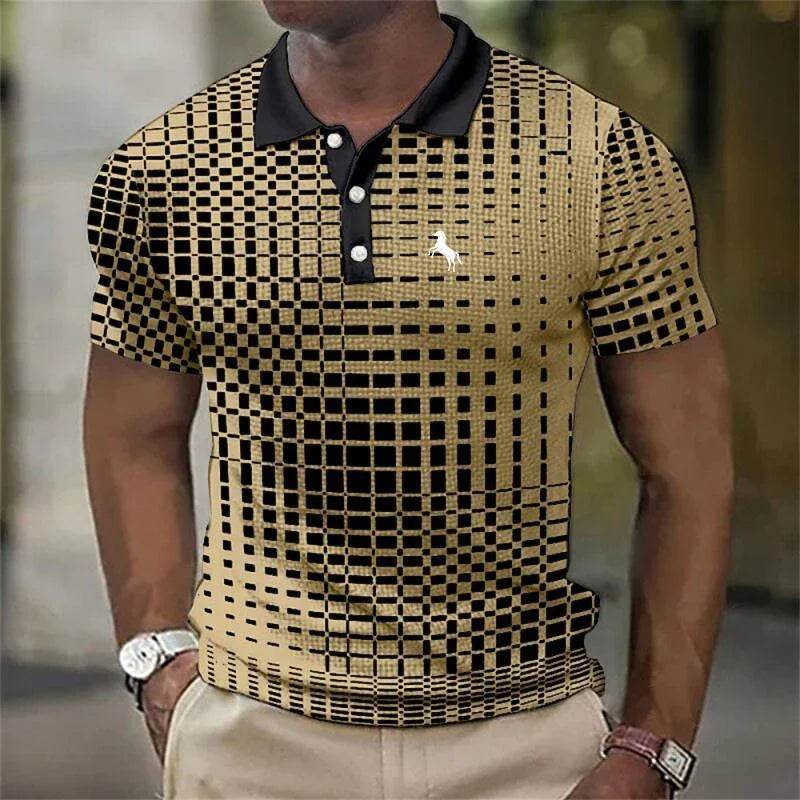 Men's 3D Printed Stripe Polo Shirt - Casual Summer Button-Up Top - Buy Center US