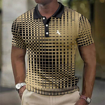 Men's 3D Printed Stripe Polo Shirt - Casual Summer Button-Up Top - Buy Center US