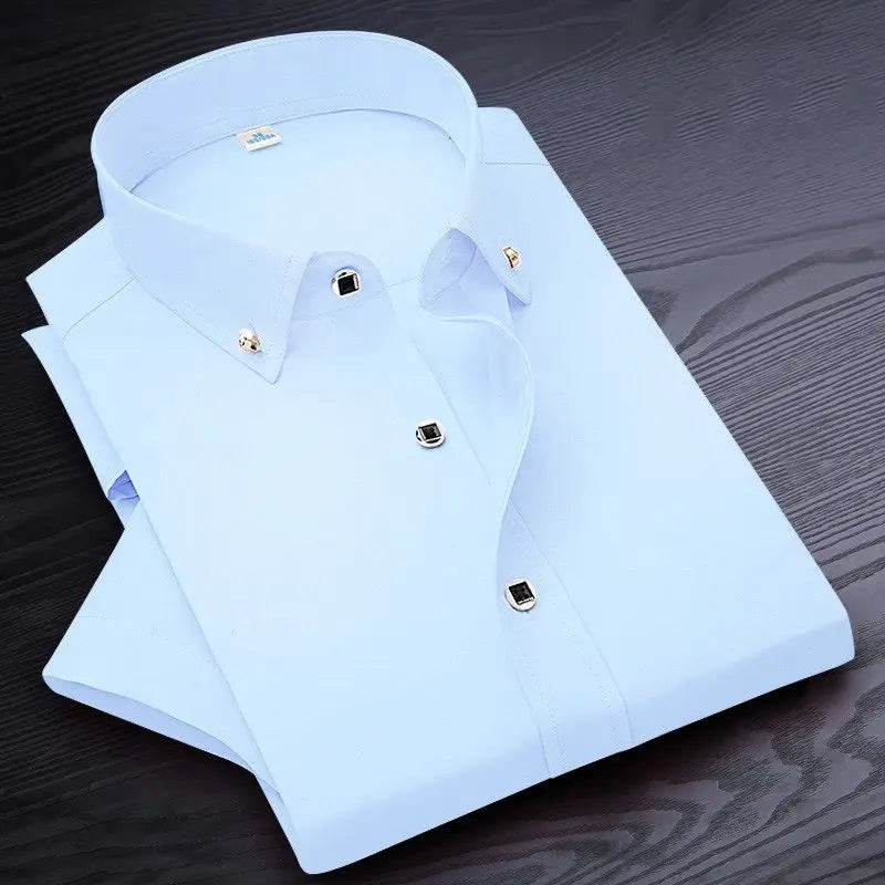 GOZBKF Men's Short Sleeve Dress Shirt - Solid Colors for Smart Casual Wear - Buy Center US