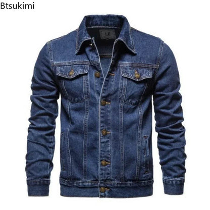 Casual Men's Cotton Denim Jacket - Solid Color, Slim Fit Outerwear - Buy Center US