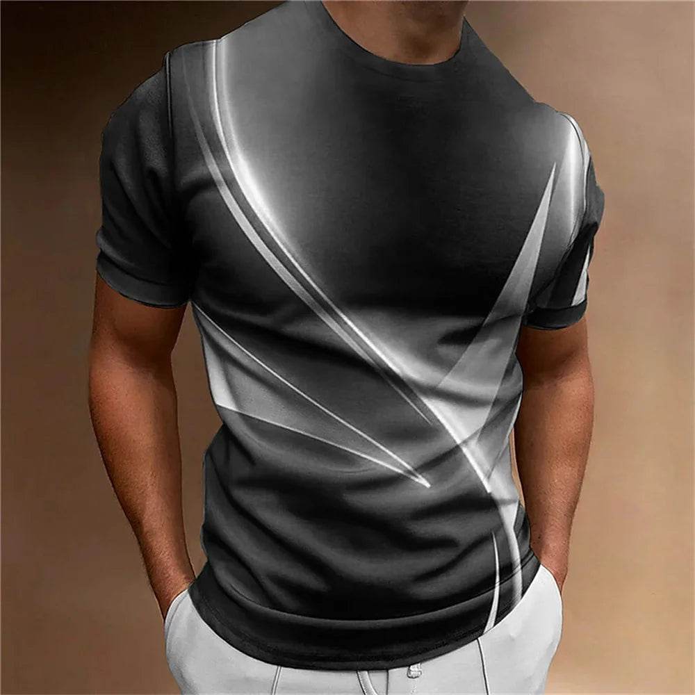 Men's Casual Loose T-Shirt - Vintage Black & White Striped 3D Print - Buy Center US