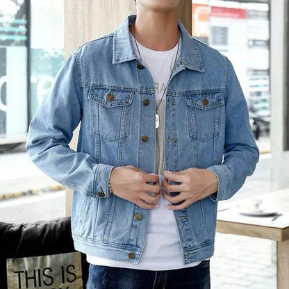 Qj Cinga Men's Casual Denim Jacket - Single-Breasted, Pure Color Style - Buy Center US