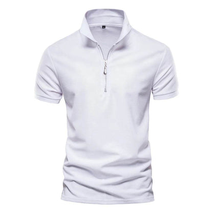 AIOPESON Men's Cotton Polo Shirt - Solid Color with Zipper Detail - Buy Center US