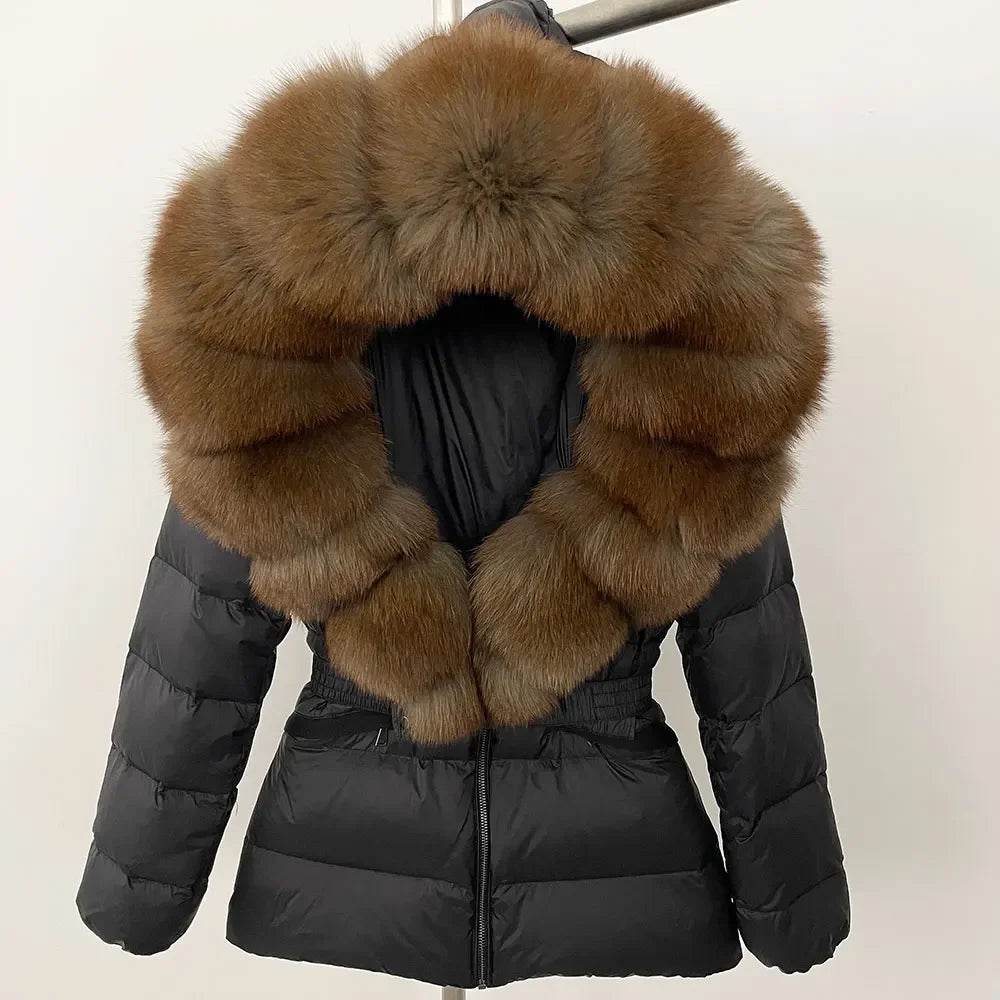 Elegant Large Real Fox Fur Coat - 90% Duck Down Puffer Jacket - Buy Center US