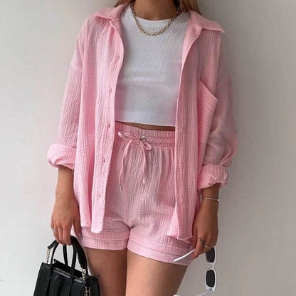 Women's Summer Shorts Set - White Casual Outfit with Long Shirt - Buy Center US