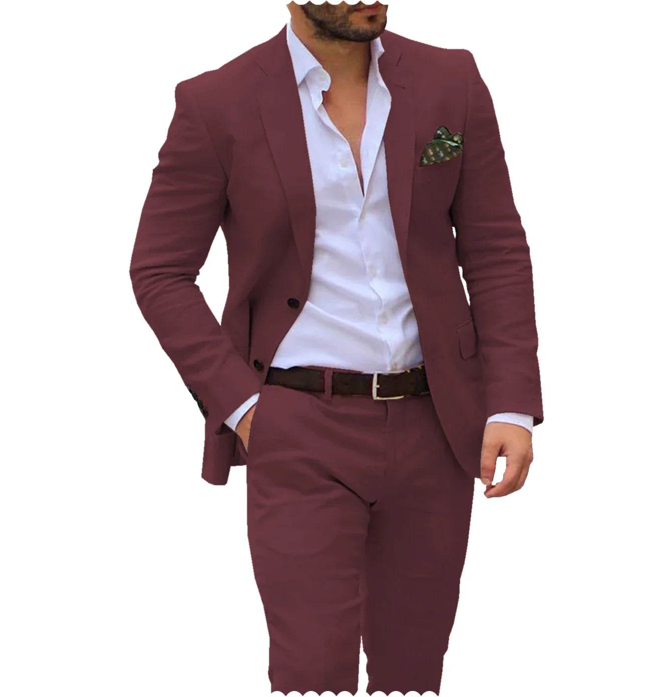 Men’s Linen Wedding Suit - 2 Piece Blazer & Pants for Groom, Custom Fit - Buy Center US
