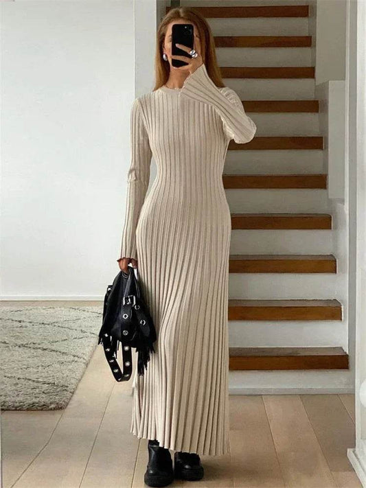 Tossy Lace-Up Maxi Dress - Women's Casual Long Sleeve Autumn Fashion - Buy Center US