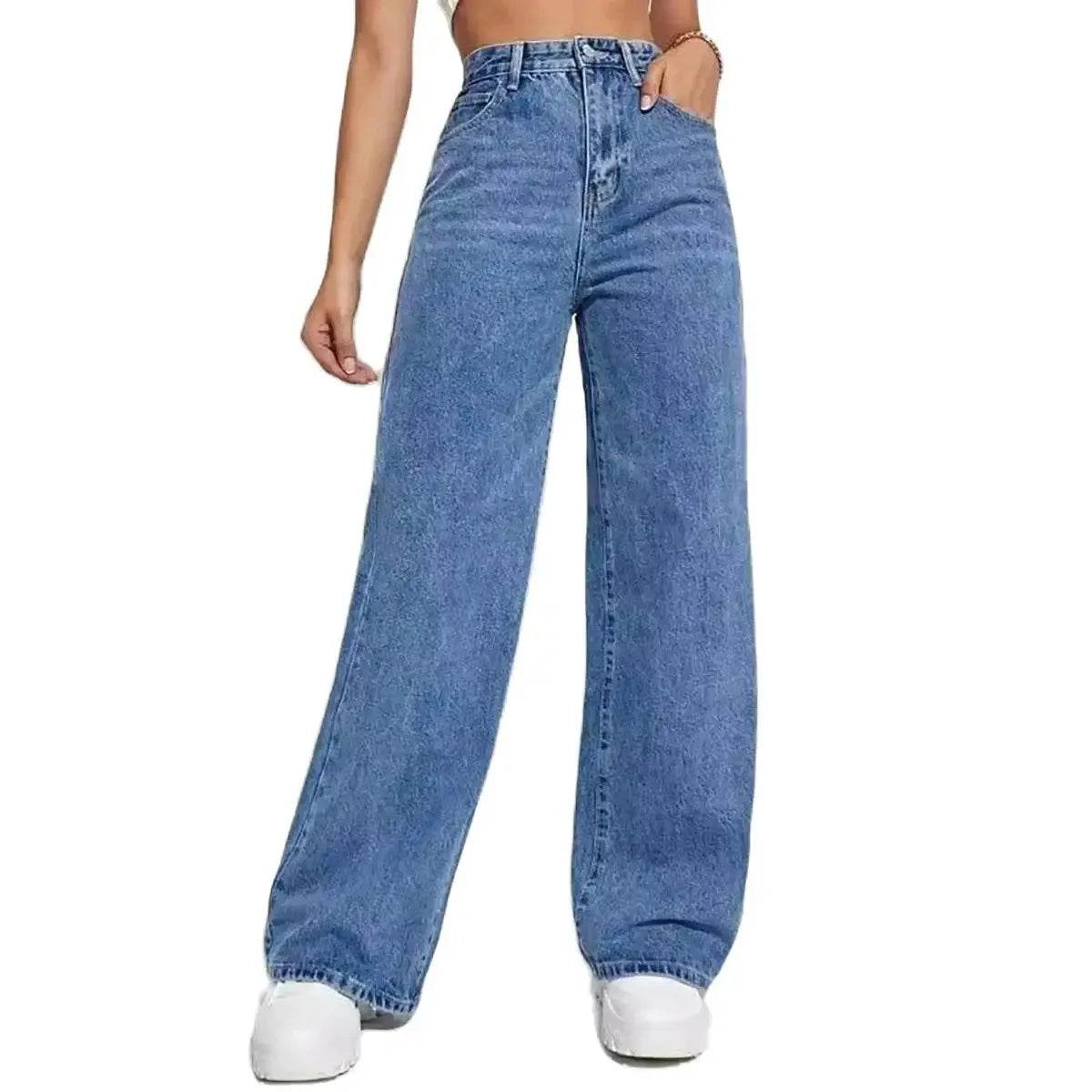Y2K Retro High Waisted Blue Jeans for Women - Baggy Straight Fit - Buy Center US