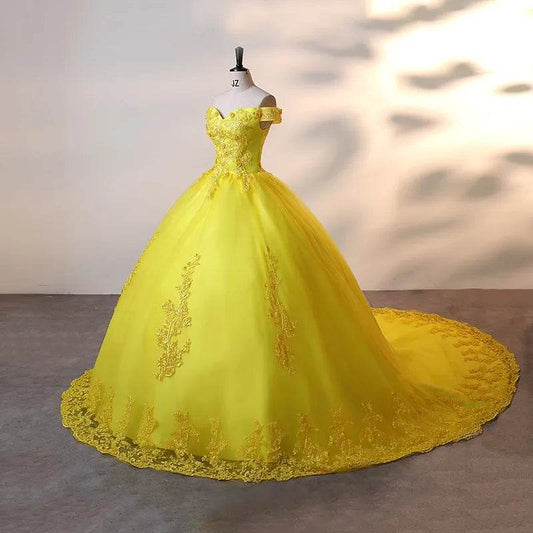 Ashley Gloria Yellow Quinceanera Dress - Elegant Floral Ball Gown - Buy Center US
