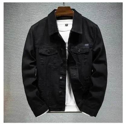 Qj Cinga Men's Casual Denim Jacket - Single-Breasted, Pure Color Style - Buy Center US