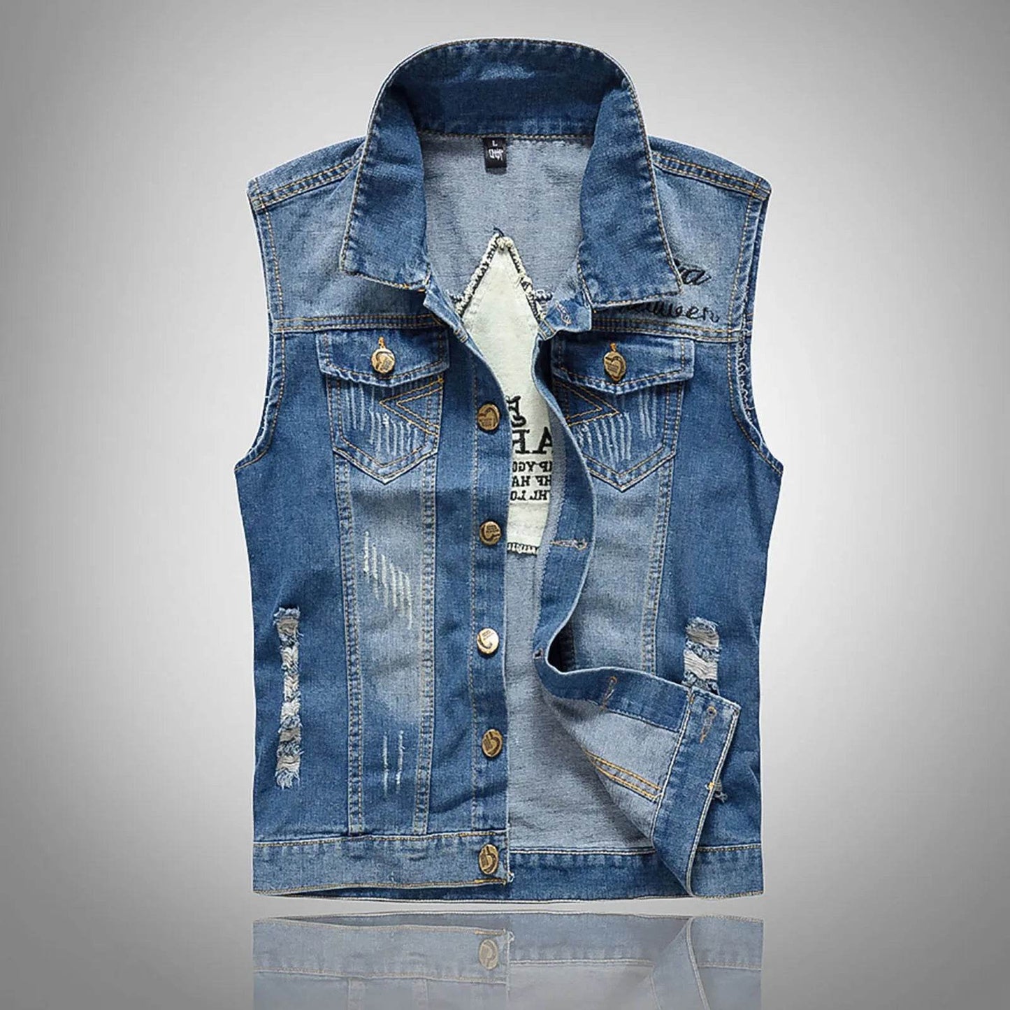 Men's Slim Fit Denim Vest - Casual Sleeveless Spring Waistcoat - Buy Center US