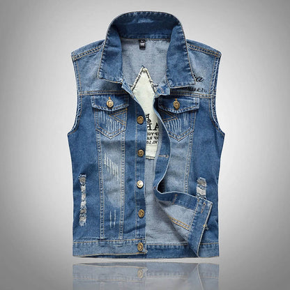 Men's Slim Fit Denim Vest - Casual Sleeveless Spring Waistcoat - Buy Center US