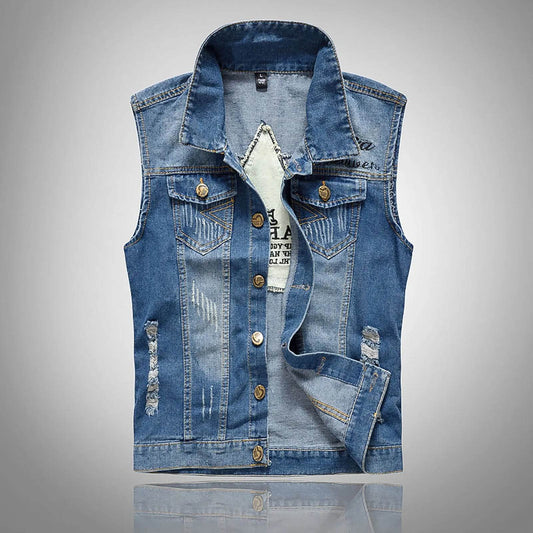 Men's Slim Fit Denim Vest - Casual Sleeveless Spring Waistcoat - Buy Center US