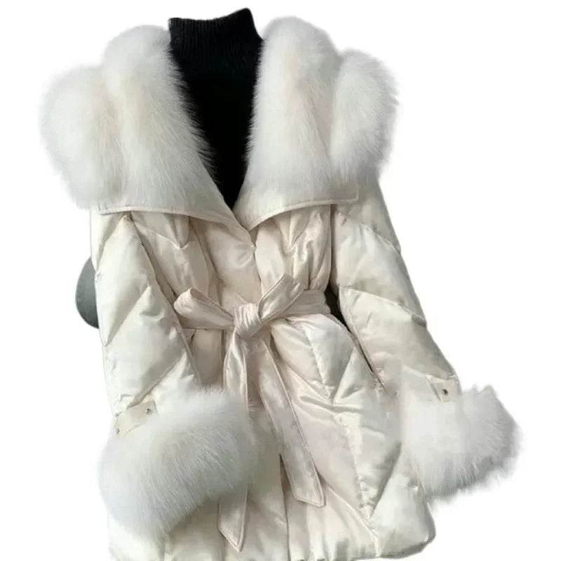 Women's High-End Slim-Fit Down Jacket with Fox Fur Collar - Buy Center US
