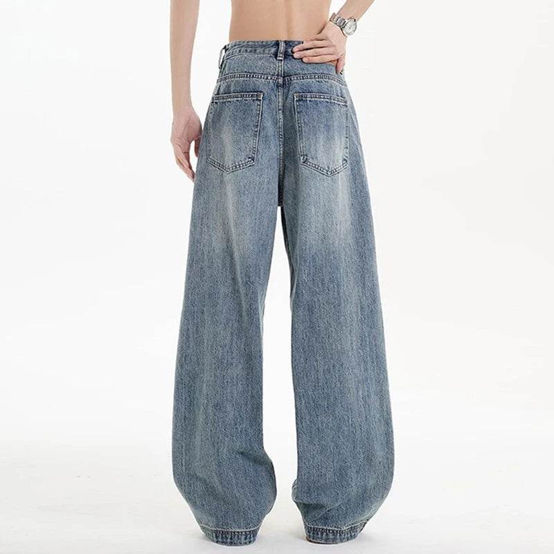 Classic Blue Washed Men's Denim Pants - Casual Loose Fit Trousers - Buy Center US