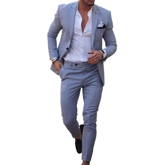 Zmbanpise Men's 2-Piece Linen Suit - Smart Casual Wedding Attire - Buy Center US