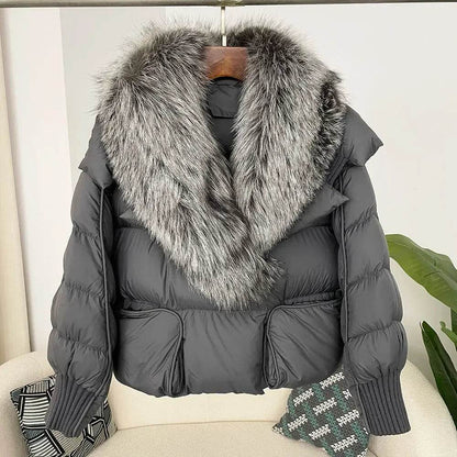 Women's Thick Warm Fox Fur Collar Coat - Casual Duck Down Jacket - Buy Center US