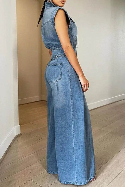 Kalenmos Women's Summer Denim Jumpsuit - High Waist, Wide Leg Style - Buy Center US