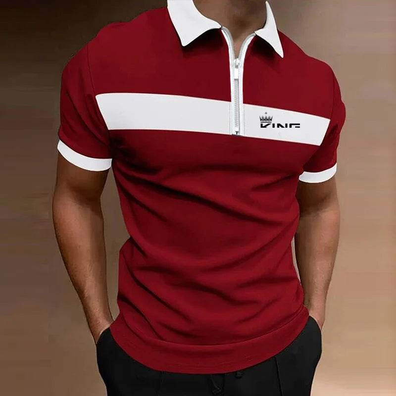 Men's Striped Zipper Polo Shirt - Casual Summer Top in Contrast Colors - Buy Center US