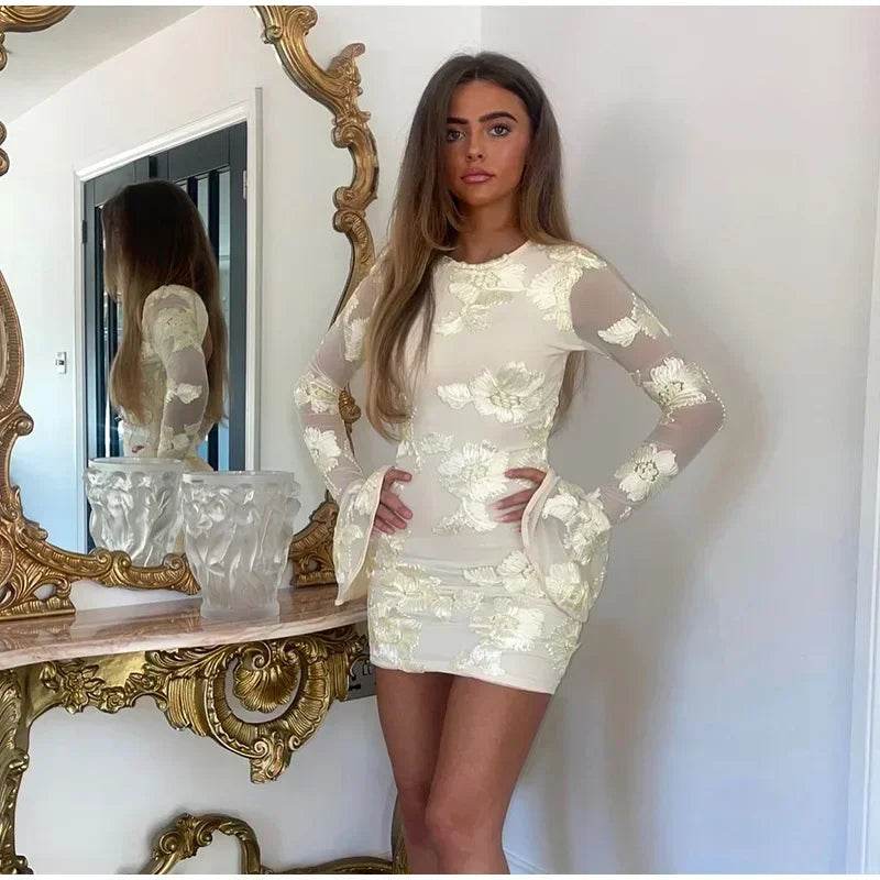 3D Flower Mini Dress - Sexy Backless O-neck Design for Women - Buy Center US