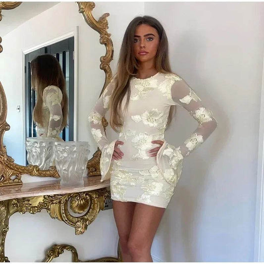 3D Flower Mini Dress - Sexy Backless O-neck Design for Women - Buy Center US