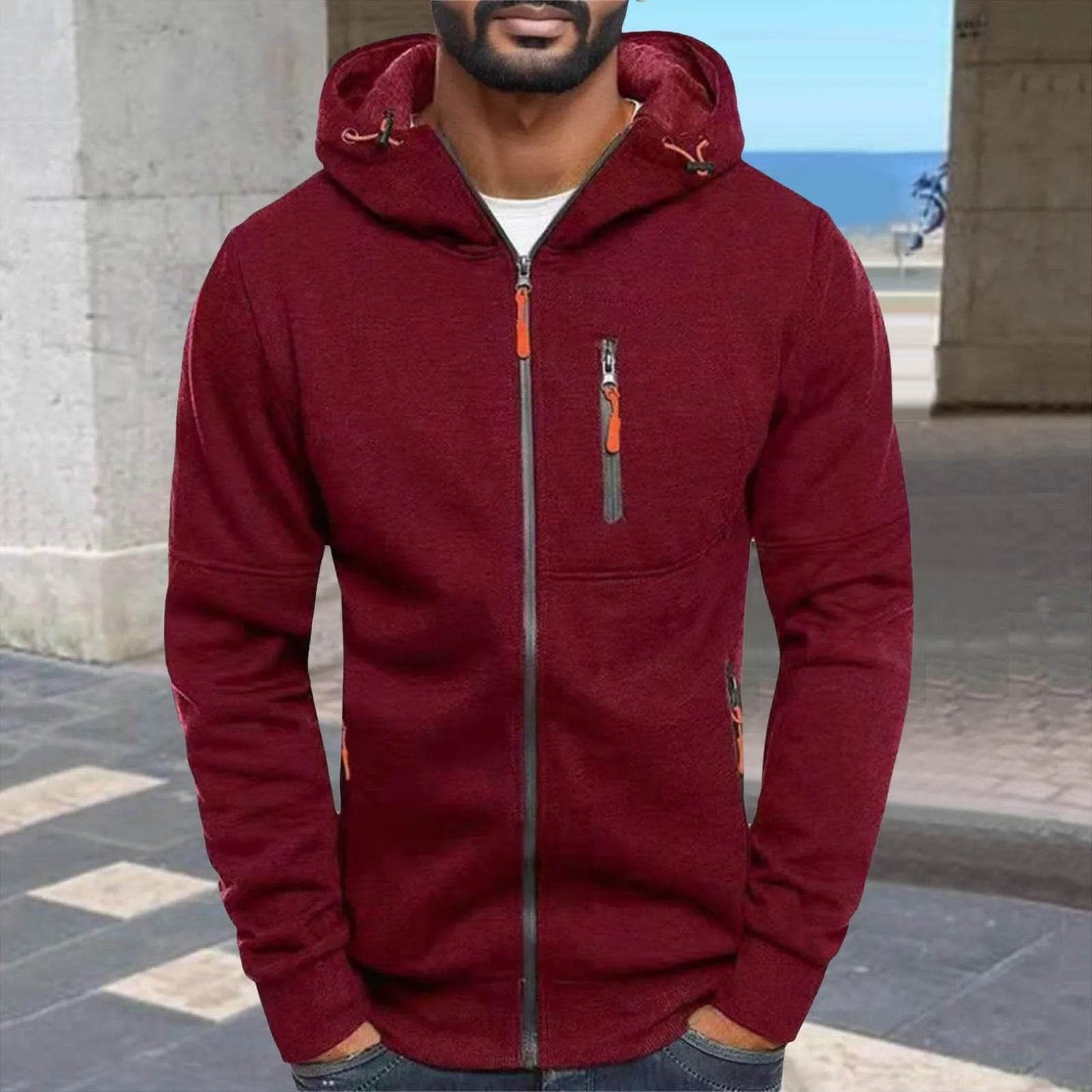 Men's Color Blocked Casual Jacket - Thin, Hooded, Slim Fit Design - Buy Center US