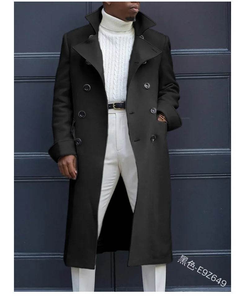 Men's Double-Breasted Woolen Overcoat - Casual England Style Winter Jacket - Buy Center US
