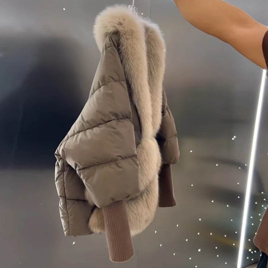 Women's Luxury Goose Feather Coat with Fox Fur - Winter Puffer - Buy Center US