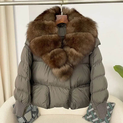 Women's Thick Warm Fox Fur Collar Coat - Casual Duck Down Jacket - Buy Center US
