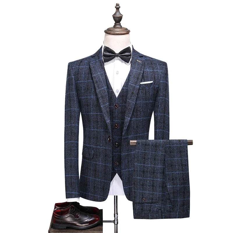 Elegant Men's Plaid Suit - Blazer, Vest, Pants for Casual & Business - Buy Center US