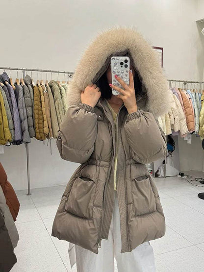 LAJWMPLX Women’s Winter Puffer Coat - Real Raccoon Fur Hood, Waterproof - Buy Center US
