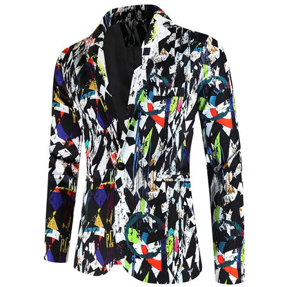 Casual Men's Blazer Jacket - Printed Long Sleeve Lapel Fashionwear - Buy Center US