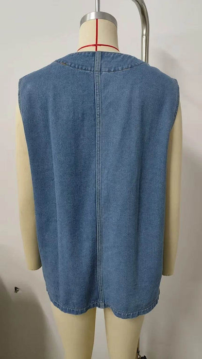 Kalenmos Women’s Casual Denim Vest Coat - Vintage Sleeveless Jacket - Buy Center US