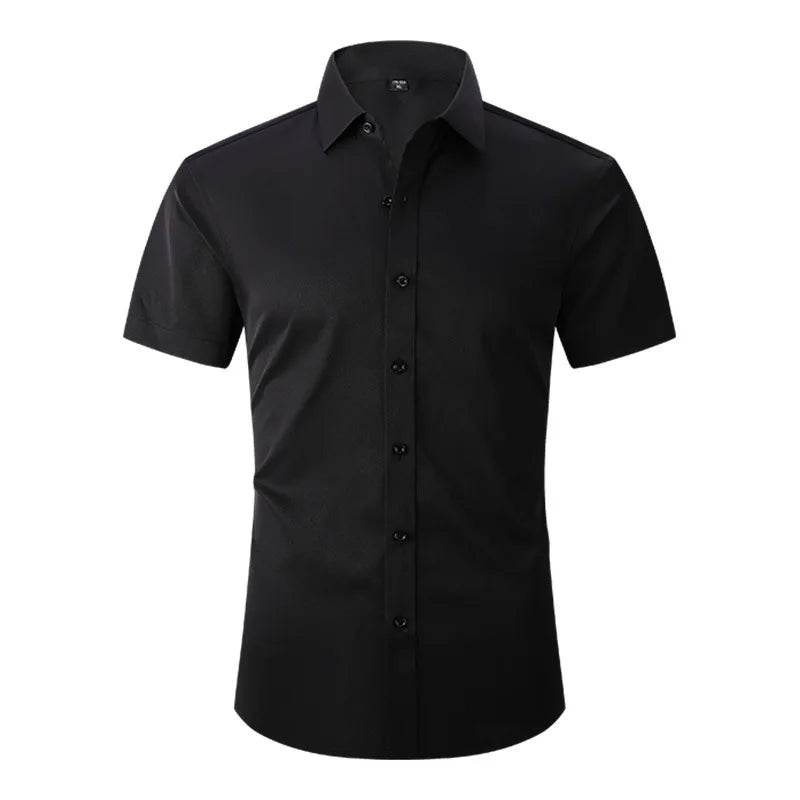 Jwoglt Men's Casual Button-Down Short Sleeve Shirt - Solid Black & White - Buy Center US