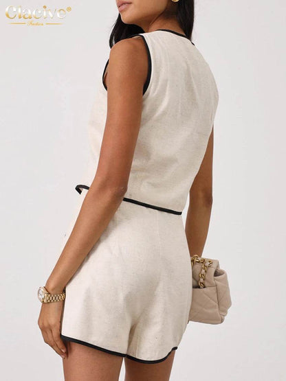 Clacive Women’s Summer Slim Khaki Outfit - Sleeveless Top & Shorts - Buy Center US