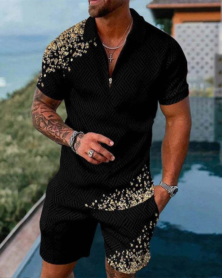 Men's Summer Colorful Tracksuit Set - Casual Zipper Polo Shirt & Shorts - Buy Center US